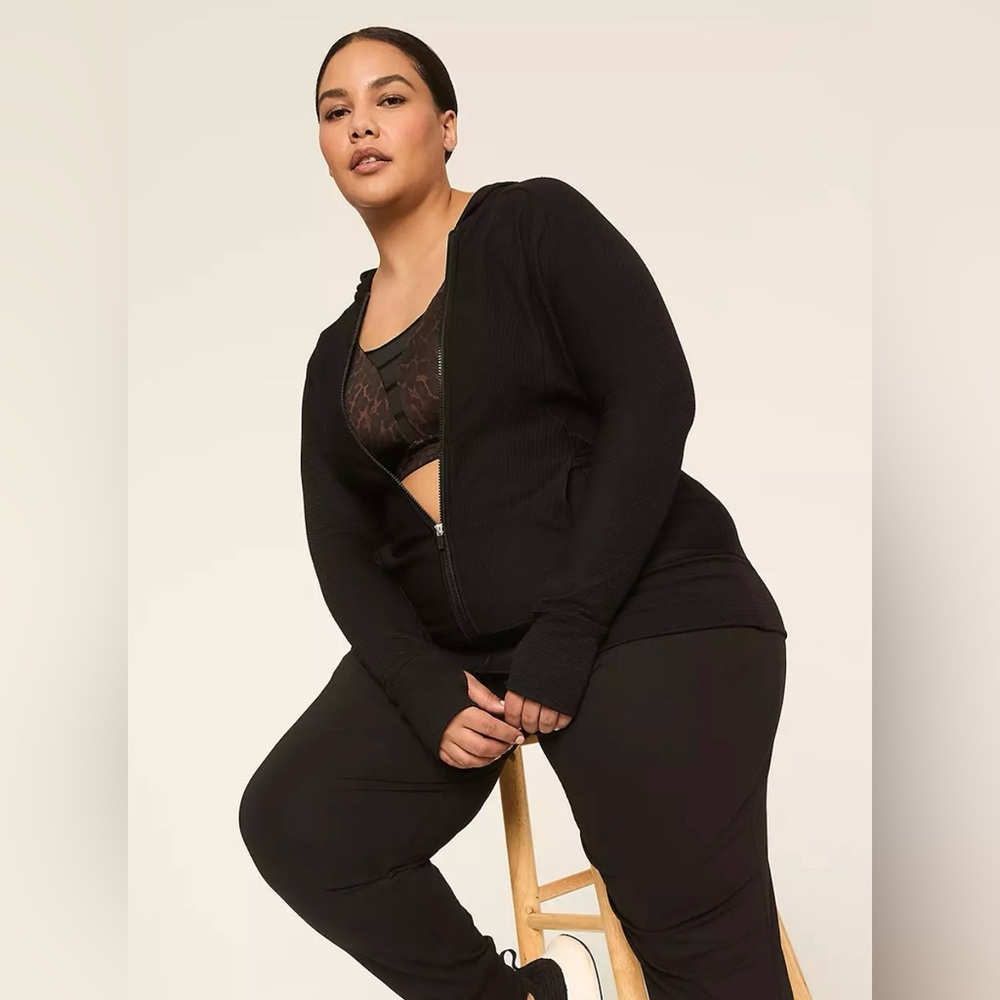 Plus-Size Black Zip-Front Hoodie Jacket